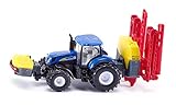 siku 1799, New Holland Traktor mit Kverneland Pflanzenschutzspritze, 1:87, Metall/Kunststoff, Blau, Einklappbares Gestäng