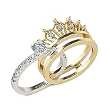 2 Stück Krone Damen Ringe Set Vergoldet Sterling Silber Verlobungsring Rundschliff Zirkonia Diamant Solitärring Antragsring Mit Geschenkverpackung Geschenke für Party Jubiläum Geburtstag (68 (21.8))