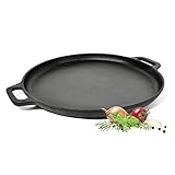 ToCi Grillplatte glatt 35 x 3 cm (ØxH) aus Gusseisen | Grillpfanne für BBQ und Herd geeignet | Universal Pfanne rund und voreingebrannt zum Braten und Backen auf dem G