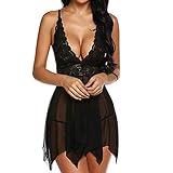 Wxxly Damen Nachthemd Uniform Große Größe Blumen Versuchung Unterwäsche Babydoll Bademantel Negligee Nachthemd Crop Dessous Set Kurzer Rock,Schwarz,XXXL