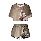 Kurzarm T-Shirt Shorts Damen Zweiteiligen Anzug Sommer Ariana Grande 3D Gedruckter Anzug Kurzes T-Shirt Taschenshorts Mit Elastischem B