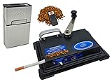 Zigarettenstopfmaschine + Zigarettenetui mit Feuerzeug für 20 Zigaretten Zigarettenstopfer Tabak Stopfer (Silber Gebürstet)