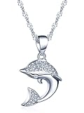 Yumilok 925 Sterling Silber Zirkonia Zierlicher Delfin Delphin Anhänger Halskette Kette mit Anhänger für Damen Kinder Delfine Liebhab