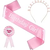 Xinnun 3 Stücke Geburtstag Mädchen Dekorationen Set Geburtstag Mädchen Schärpe Tiara Geburtstag Abzeichen Gurt und Geburtstag Mädchen Auszeichnung Abzeichen Auszeichnung Band Abzeichen für Party