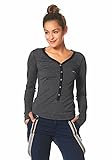 KangaROOS Damen Langarmshirt Longsleeve mit Knopfleiste (34, Grau)