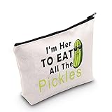 POFULL Pickles Pickle Gift Pickles Lover Gift Party Cosmetic Bag Foodie Gift I'm Here To Eat All The Pickles Makeup Bag, I'm here to eat all the pickles bag,