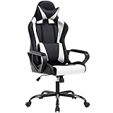 BestMassage Büro-Schreibtisch-Gaming-Stuhl mit hoher Rückenlehne, Drehgelenk, Chefsessel für Rückenstütze mit Lendenwirbelstütze, verstellbare Armlehne weiß