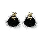 Gib niemals auf Silber Nadel Herbst Und Winter Plüsch Ohrringe Weibliche Spaß Kaninchen Kalb Haar Ball Ohrringe Wild Und Spielerische Ohrringe Frauen(Color:A（Pack of 2）)