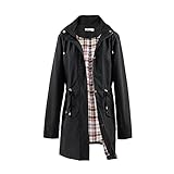 Polydeer Frauen Leichte wasserdichte Regenmantel atmungsaktive Windjacke Jacke Active Outdoor Hooded Trenchcoats Langer Poncho (Schwarz, S)