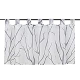Heichkell Voile Transparent Scheibengardine Modern Schlaufen Kurzstore Bedruckt 》Baumzweige《 Küchegardine Weiß#1 HxB 45x90