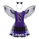 YOOJIA Kinder Baby Mädchen Fledermaus Verkleidung Halloween Kleidung Set Hexe Kleid, Haar Hoop, Fledermaus Flügel Karneval Verkleidung Outfit 3-9 Jahre Violett 98-104