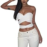 Damen Einfarbig trägerlosen Rücken Crop Top Sommer Sexy Skinny Korsett Top Weste Tank,Lässiges Tuniken Sweatshirt Shirt Oberteile Elegant Jumper Kontrastfarbene Streetwear Blusen Bluse Tops Eay