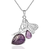 HJMKL Halskette Damen,Sexy Engel Wassertropfen Natürlicher Amethyst Kristall Anhänger Halskette Mit Perlenkette Reiki Chakra Quarz Edelstein Glück Amulett Schmuck Für Frauen M