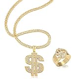 Hip Hop Dollar Halskette & Ringe, Rapper Plated Chain, Hip Hop Hop Plated Ring, Dollarzeichen Anhänger Halskette Kette, Rap Sänger Gold US Dollar Anhänger Kette, Hip Hop Hop Rapper Zubehö