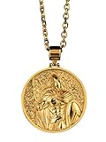 Serired Herren Anpassbare Text Edelstahl Spartan Warrior Totem Halskette, Nordische Keltische Wikinger-Münzen-Medaillen-Anhänger-Halskette, Hip Hop Partyschmuck,Gold,70CM