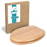 Calmwaters® WC Sitz mit Absenkautomatik Holz, Toilettensitz Modern Wellness, Holzkern Toilettendeckel, Fast-Fix, Metallscharnier, universale O-Form, ovaler Klodeckel, Echtholzfurnier Buche, 26LP2849