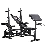 HOMCOM Multifunktion Hantelbank Trainingsbank mit Langhantel-Ablage verstellbar Schrägbank Kraftstation Fitnessstation Stahl Kunstleder 210 x 110 x 103-123