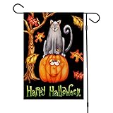 Funmix Halloween Gartenflaggen, Süßes oder Saures Gartenflagge Doppelseitige Leinen Festivalflagge Hofdekoration, Spooky Pumpkin Crow Skull Ghost Flag Yard Decor für Gartenzäune W