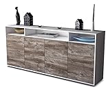 Stil.Zeit Kommode Sideboard - Amiran - Korpus Weiss matt - Front Holz-Design Treibholz - (180x79x35cm) - Push to Open Technik & hochwertigen Leichtlaufschienen - Made in Germany