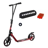 HUDORA BigWheel® Generation V 205, Scooter rot mit Sicherheitspaket LED Licht Rücklicht Tretroller Kickroller Cityroller R