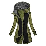 Winterjacke Damen Lang,Damen Regenjacke Wasserdicht Atmungsaktiv Windbreaker Übergangsjacke Lang Gefüttert Regenmantel mit Fleece-Innenfutter Große Größe Regenponcho Fleecejacke Kapuze Winterjack