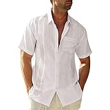 Soupliebe Leinenhemd Herren Leinen T Shirts Henley Shirt Urlaub Vintage Leinenshirt Mit Knöpfe Slim Fit Baumwolle Männer Hemden V-Ausschnitt Lässig Modern Freizeithemd Men Shirts Hawaii H