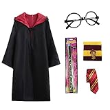 Formemory Zauberer Cosplay Kostüm Set, Kinder Erwachsene Umhang Kostüm für Zauberer, Umhang Zauberstab Krawatte Schal Brillengestell, Magische Party Karneval Verkleidung Fasching Halloween Kostü