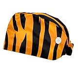 Tiger Muster Tier 2 Stück verstellbare Arbeitskappen niedlich bedruckte Arbeitskappe mit Knopf Bouffant Turban Kappe für Damen H