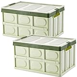 2er Pack Faltbare Aufbewahrungsbehälter mit Deckel Kisten Kunststoff Klappbox Transportbox Container 30L Lagerbehälter Für Kleidung, Bücher, Snack Aufbewahrungsboxen Regalkörbe Storage Box -Grü