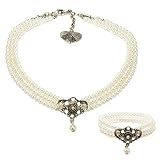 Alpenflüstern Trachtenschmuck-Set Perlen-Trachtenkette und Trachten-Armband Hedwig - Damen-Trachten-Schmuck, Trachtenset Dirndl-Kette und Trachten-Armkette Creme-weiß SET035