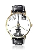 Frech Paris Eiffelturm-Armbanduhr, Schwarz/Weiß, bedruckbar, modisch, Unisex, L