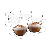 [6-pack, 15oz/450ml] DESIGN-MASTER - Doppelwandiges Isolierglas, große Kaffeebecher mit Henkel, Kaffee- und Teebecher, Suppenbecher, Weithalsbecher für Joghurt, Latte, Cappuccino und heiße Schok