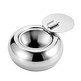 Aschenbecher, Edelstahl Windaschenbecher Aschenbecher mit Deckel für den Innen- oder Außenbereich, Asche Halter für Raucher, Desktop Aschenbecher für Home Office, Silb