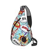 Sling Rucksack Anti-Diebstahl Schulter Brust Crossbody Tasche Casual 3D Print Travel Daypack, Comic Sprechblasen-Humor Bang Bomb Crash schwarz, Einheitsgröß