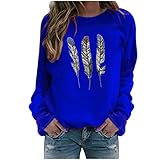 Xmiral Sweatshirt Pullover Damen Langarm Rundhals Gedruckt Lässiger Blusen Oberteile Herbst Winter Lose Warmes Bottoming Shirt(d-Blau,L)