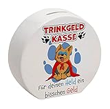 Spardose aus Keramik für Trinkgeld mit Hund und Spruch: Für deinen Held EIN bisschen Geld lustige Kasse für Spenden eine besondere Art und Weise die Gäste beim Frisö