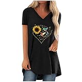 Damen Sommer T-Shirt Plus Size Floral Druck V-Ausschnitt Basic Kurzarm Tops Mehrere Farben Lockere Oberteile Casual Langes S