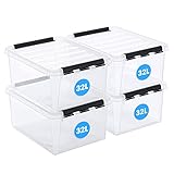 SmartStore ﻿aufbewahrungsbox mit deckel, 32 l, 4er-Pack, verstärkt, groß, transparent, für Lebensmittel geeignet, mit Clipverschluss, stapelbar, BPA-freies Plastik, 50 x 39 x 26 cm (L x B x H)