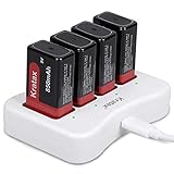 Kratax Akku 9V Block 850 mAh Wiederaufladbare Lithium-ion Batterien und Ladegerät. [4 Akkus und 1 Ladegerät] Geeignet für Multimeter, Alarmsysteme, Walkie-Talkies usw