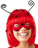 Balinco MARIENKÄFER BOB PERÜCKE + Maske rot mit schwarzen Punkten | Ladybug Wig | Haarschmuck | Käfer Toupet | Headwear | Karneval Fasching Halloween Party