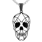 Hanessa Kette aus Edelstahl Herren-Schmuck Hals-Kette und Anhänger aus hochwertigem 316L Stahl toten-kopf Schädel in Schwarz Geschenk für den M