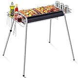 VAZILLIO Holzkohlegrill Edelstahl Picknickgrill Tragbarer Grill Einstellbarer Höhe Campinggrill Outdoor Grill BBQ Für 5-10