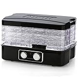 LYRONG Dörrgerät, Dörrautomat, Lebensmittel Fleisch Gemüse Obst Trockner, 4 stapelbare Ebenen, 250 Watt, stufenlos einstellbare Temperatur, 35-70°C, leichte Reinigung,Black