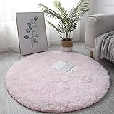 Dlmeda Shaggy Flauschiger Teppich, runde Teppiche, Anti -Slip -weicher Plüsch Teppich for Yogamatte Schlafzimmer Bodenflocken Wohnzimmer Nachtteppiche Teppiche (Color : Pink, Size : Diam 100cm)