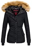 Navahoo warme Damen Winter Jacke Winterjacke Parka Mantel Kunstfell B392 [B392-Laura2-Schwarz-Gr.L]