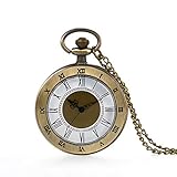 JewelryWe Retro Taschenuhr Herren Vintage Römische Ziffern Analog Quarz Uhr mit Kette Umhängeuhr Pocket Watch B