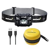 Everbeam H6 Pro LED Stirnlampe mit Bewegungssensor, 650 Lumen, 30 Stunden Laufzeit, 1200 mAh Akku, wiederaufladbar, wasserdicht, USB-Kopflampe, Taschenlampe, für Camping, Wandern, Angeln, Handwerk