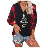 Kobilee Weihnachten Sweatshirt Damen Pullover Teenager Mädchen Langarm V-Ausschnitt Shirt mit Niedlichem Hirsch Muster Aufdruck Weihnachtspullover Christmas Pulli Xmas Sweater Top