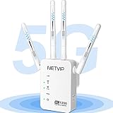 WLAN Verstärker WLAN Repeater AC1200 (867MBit/s 5GHz + 300MBit/s 2,4GHz) - WiFi Extender Kompatibel Router/AP/Repeater 3 in 1 Modus, 4 Antennen, 2 Ethernet Ports, Funktioniert mit Allen WLAN G