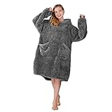 Winthome Kapuzendecke, Sherpa Hoodie Decke mit Fronttasche Weiche Warme Snooze Hoodie Decke für Männer Frauen (Grau, M)